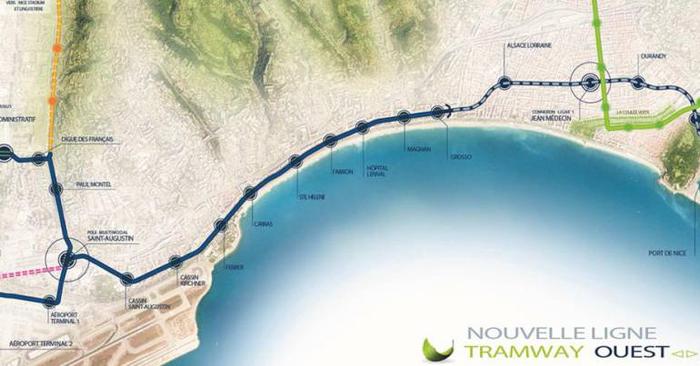 Nice - Mobilités - transports en commun - Carte tram ligne ouest est 